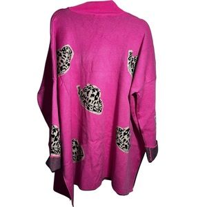ENTRO Hot Pink Sweater with Animal Print Cowboy Hat Design NWT Cozy Western Wear